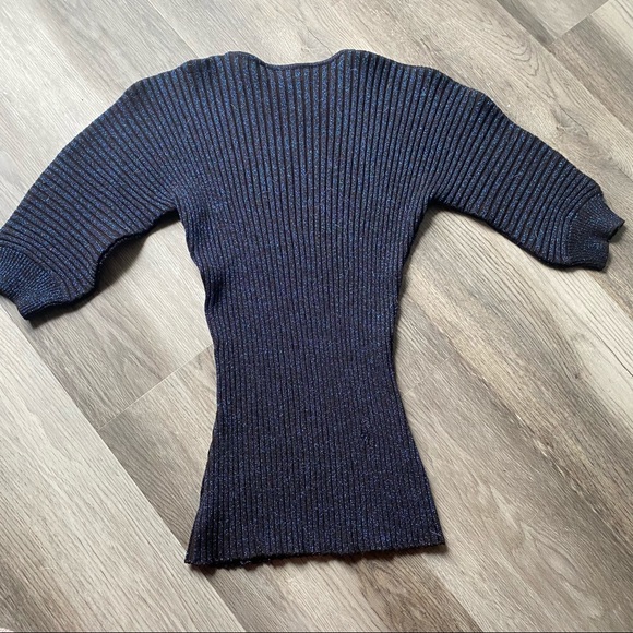 Dolce & Gabbana Metallic Blue Stretch Sweater Top - Picture 4 of 10